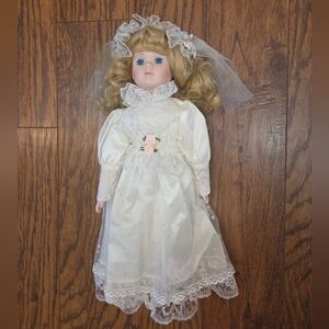 Porcelain Doll Bride Without Brand Blonde Blue Eyes 1990s Vintage